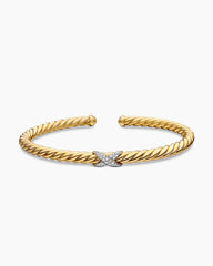 X Cablespira® Station Bracelet in 18K Yellow Gold with Pavé Diamonds, 4mm