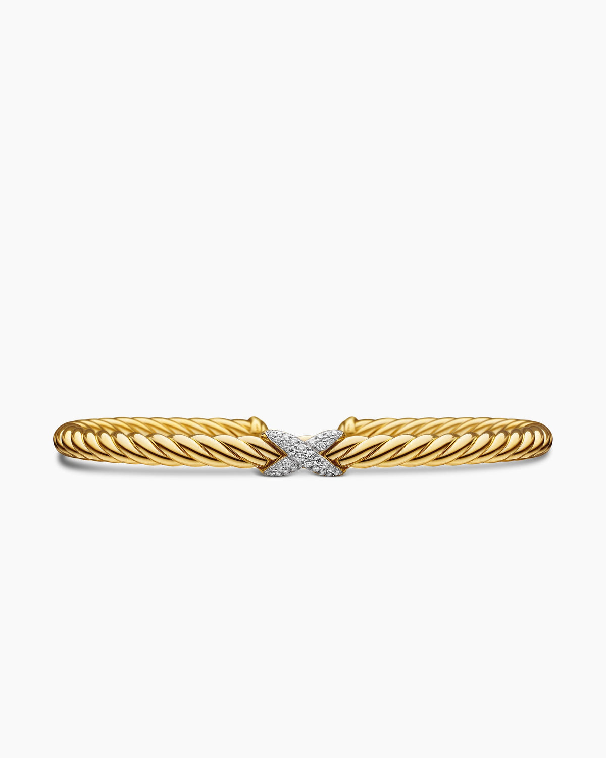 X Cablespira® Station Bracelet in 18K Yellow Gold with Pavé Diamonds, 4mm