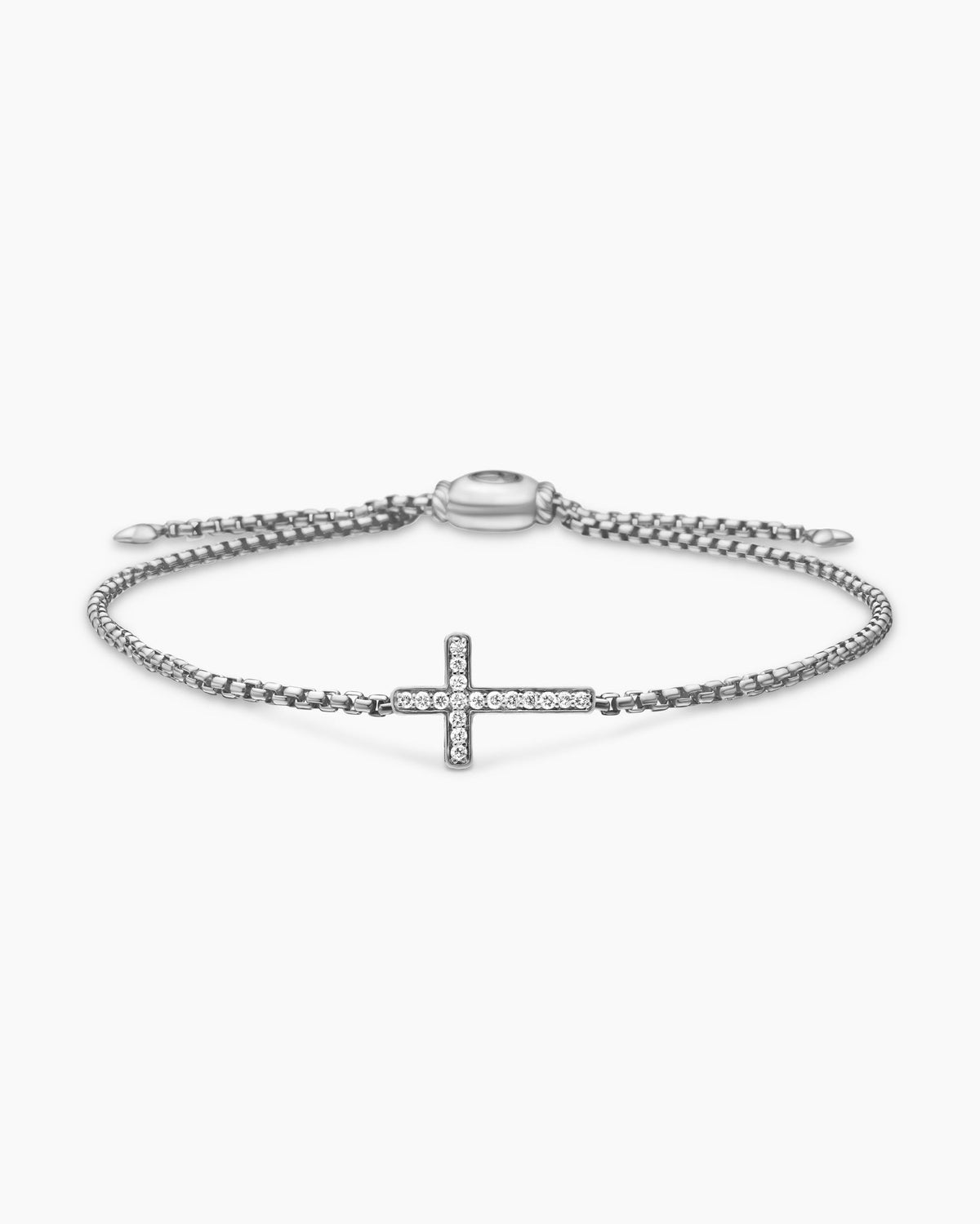 Petite Pavé Cross Chain Bracelet in Sterling Silver with Diamonds, 1.7mm