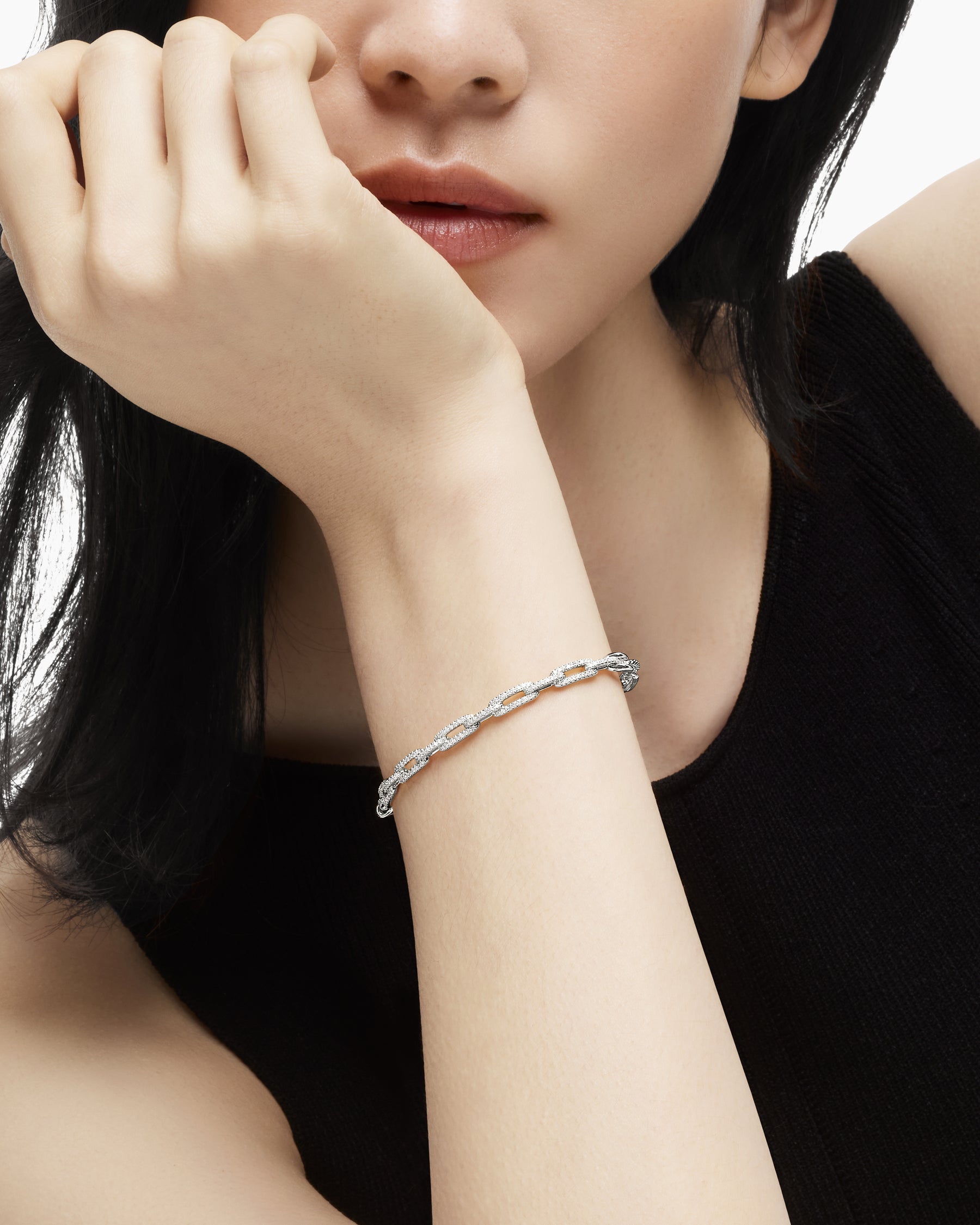 Stax Chain Link Bracelet in 18K White Gold with Diamonds, 4mm