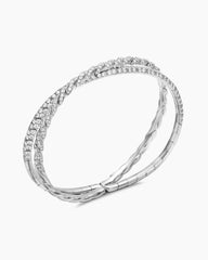 Sculpted Cable Flex Two Row Bracelet in 18K White Gold with Diamonds, 16mm