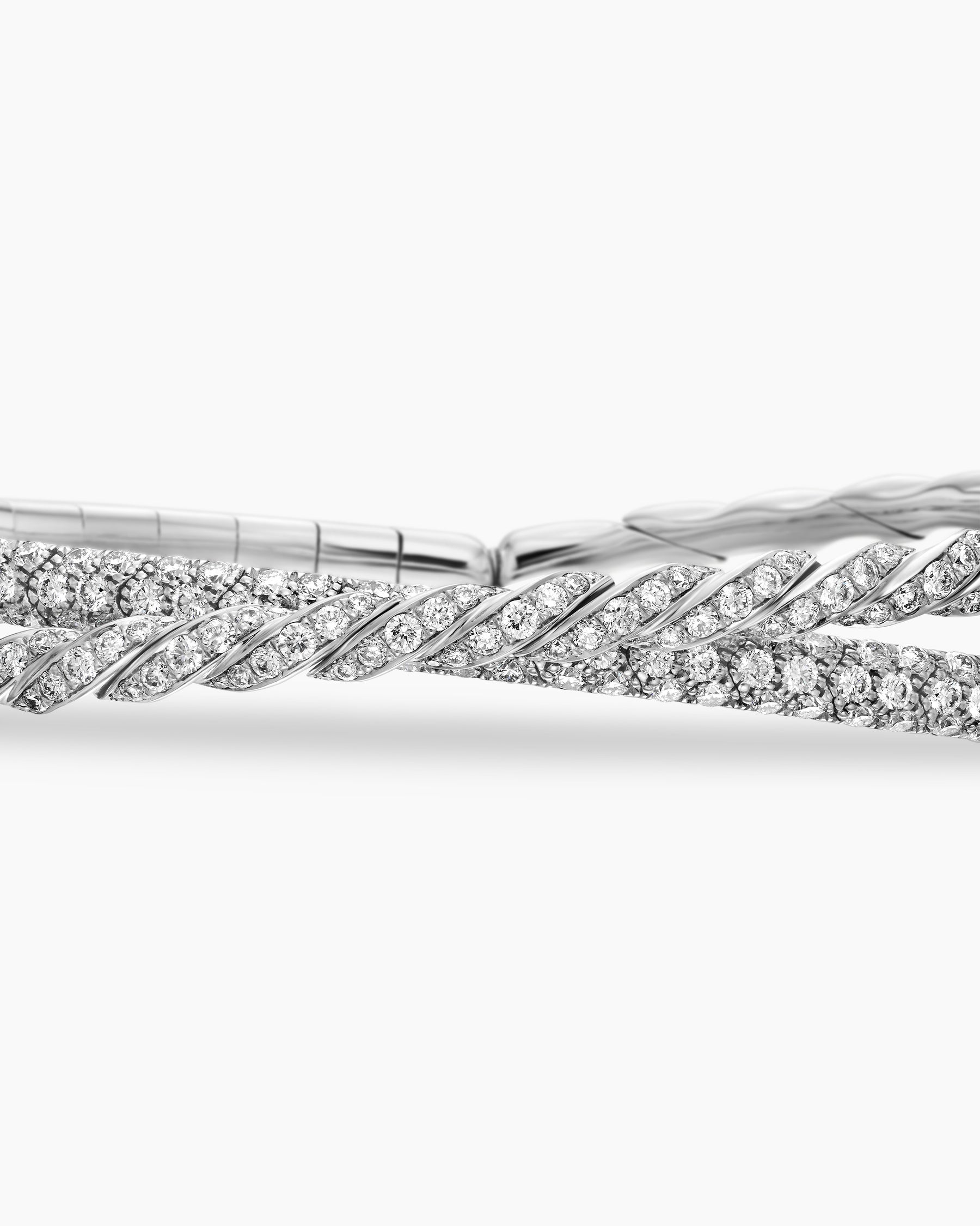 Sculpted Cable Flex Two Row Bracelet in 18K White Gold with Diamonds, 16mm