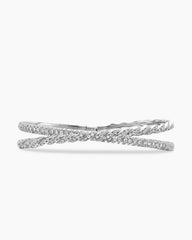 Sculpted Cable Flex Two Row Bracelet in 18K White Gold with Diamonds, 16mm