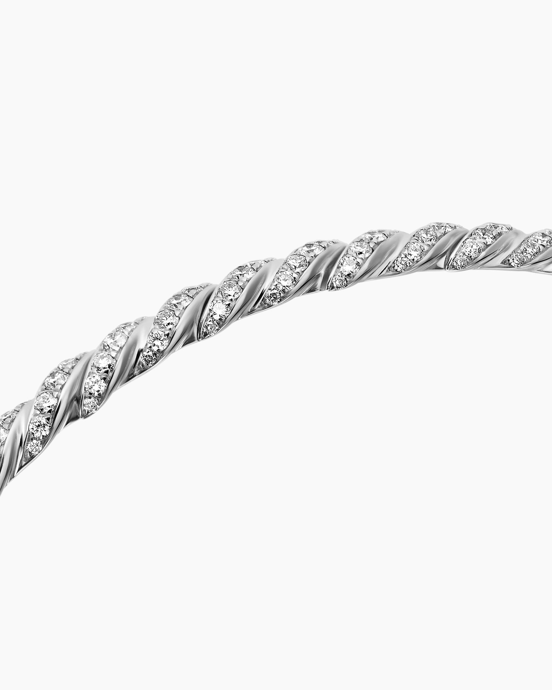 Sculpted Cable Flex Bracelet in 18K White Gold with Diamonds, 3.5mm