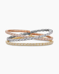 Sculpted Cable Flex Three Row Bracelet in 18K Gold with Diamonds, 21mm