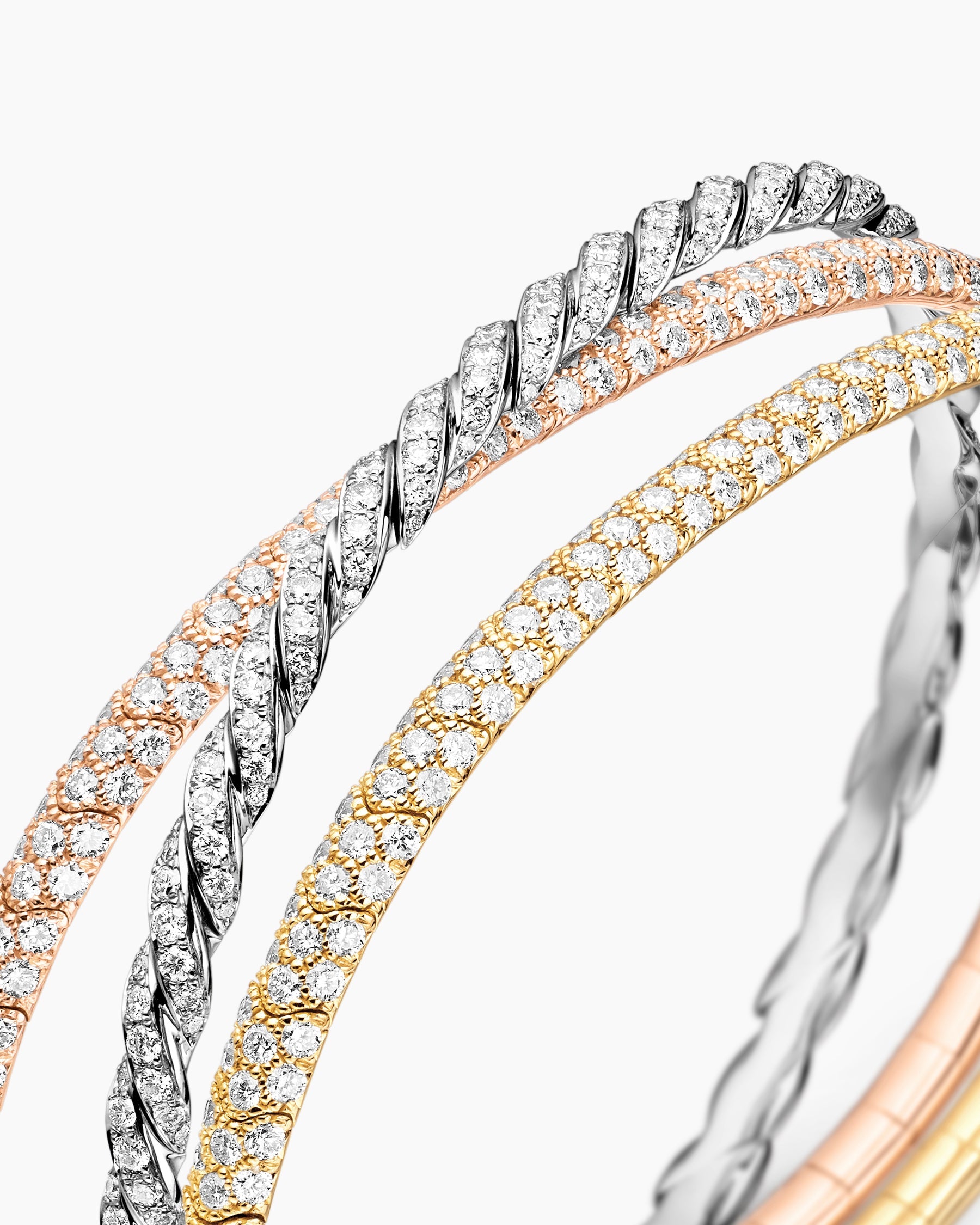 Sculpted Cable Flex Three Row Bracelet in 18K Gold with Diamonds, 21mm