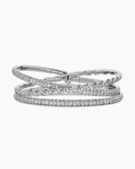 Sculpted Cable Flex Three Row Bracelet in 18K White Gold with Diamonds, 21mm