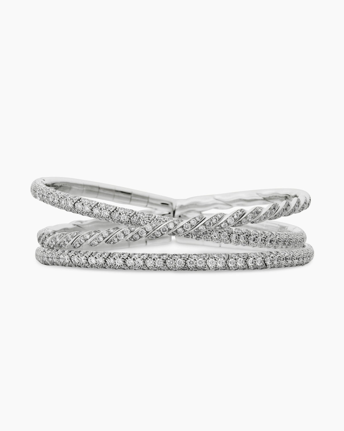 Sculpted Cable Flex Three Row Bracelet in 18K White Gold with Diamonds, 21mm