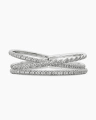 Sculpted Cable Flex Three Row Bracelet in 18K White Gold with Diamonds, 21mm