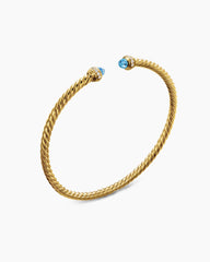 Classic Cablespira® Bracelet in 18K Yellow Gold with Blue Topaz and Diamonds, 3mm