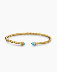 Classic Cablespira® Bracelet in 18K Yellow Gold with Blue Topaz and Diamonds, 3mm