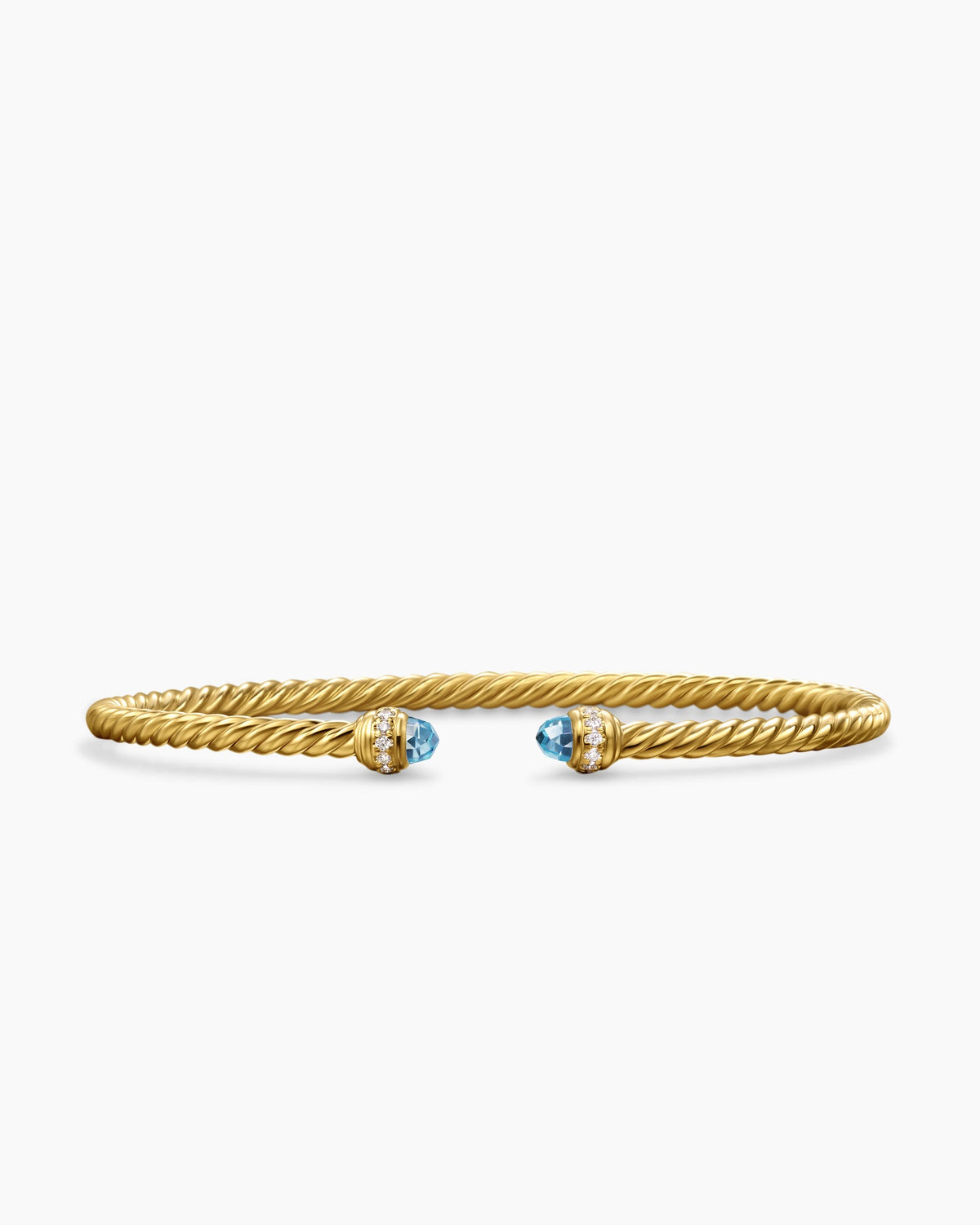 Classic Cablespira® Bracelet in 18K Yellow Gold with Blue Topaz and Diamonds, 3mm