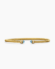 Classic Cablespira® Bracelet in 18K Yellow Gold with Blue Topaz and Diamonds, 3mm