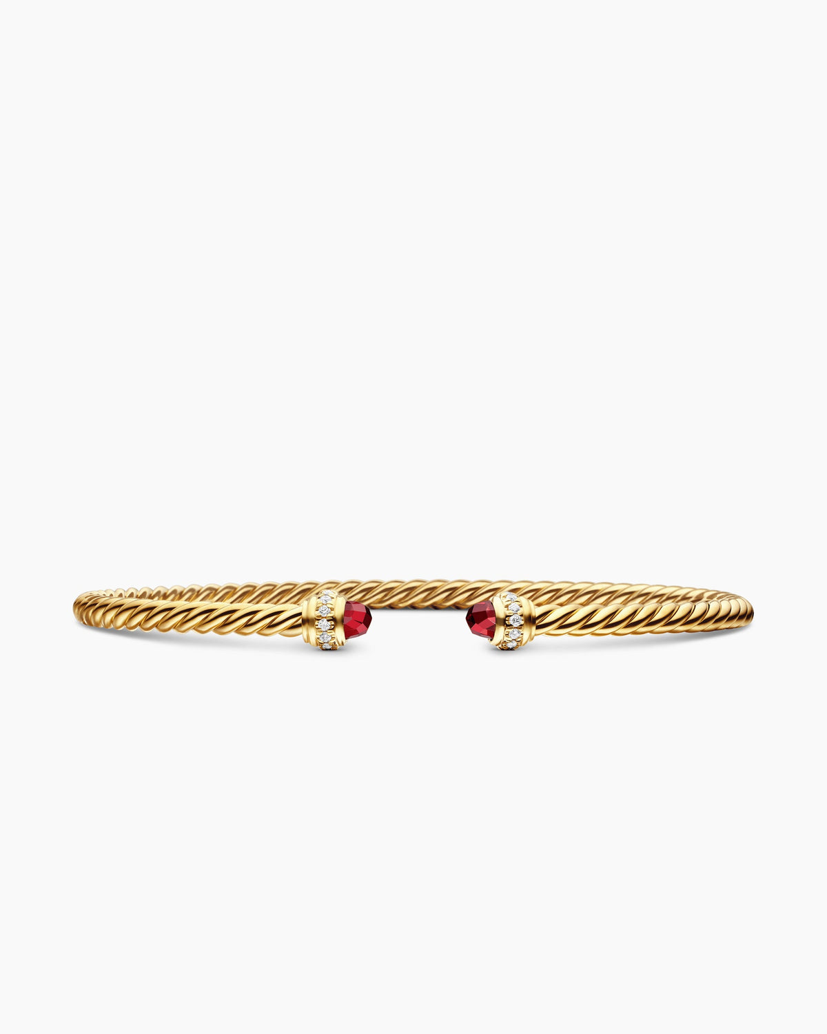 Classic Cablespira® Bracelet in 18K Yellow Gold with Garnets and Diamonds, 3mm