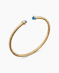 Classic Cablespira® Bracelet in 18K Yellow Gold with Hampton Blue Topaz and Diamonds, 3mm