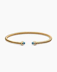 Classic Cablespira® Bracelet in 18K Yellow Gold with Hampton Blue Topaz and Diamonds, 3mm