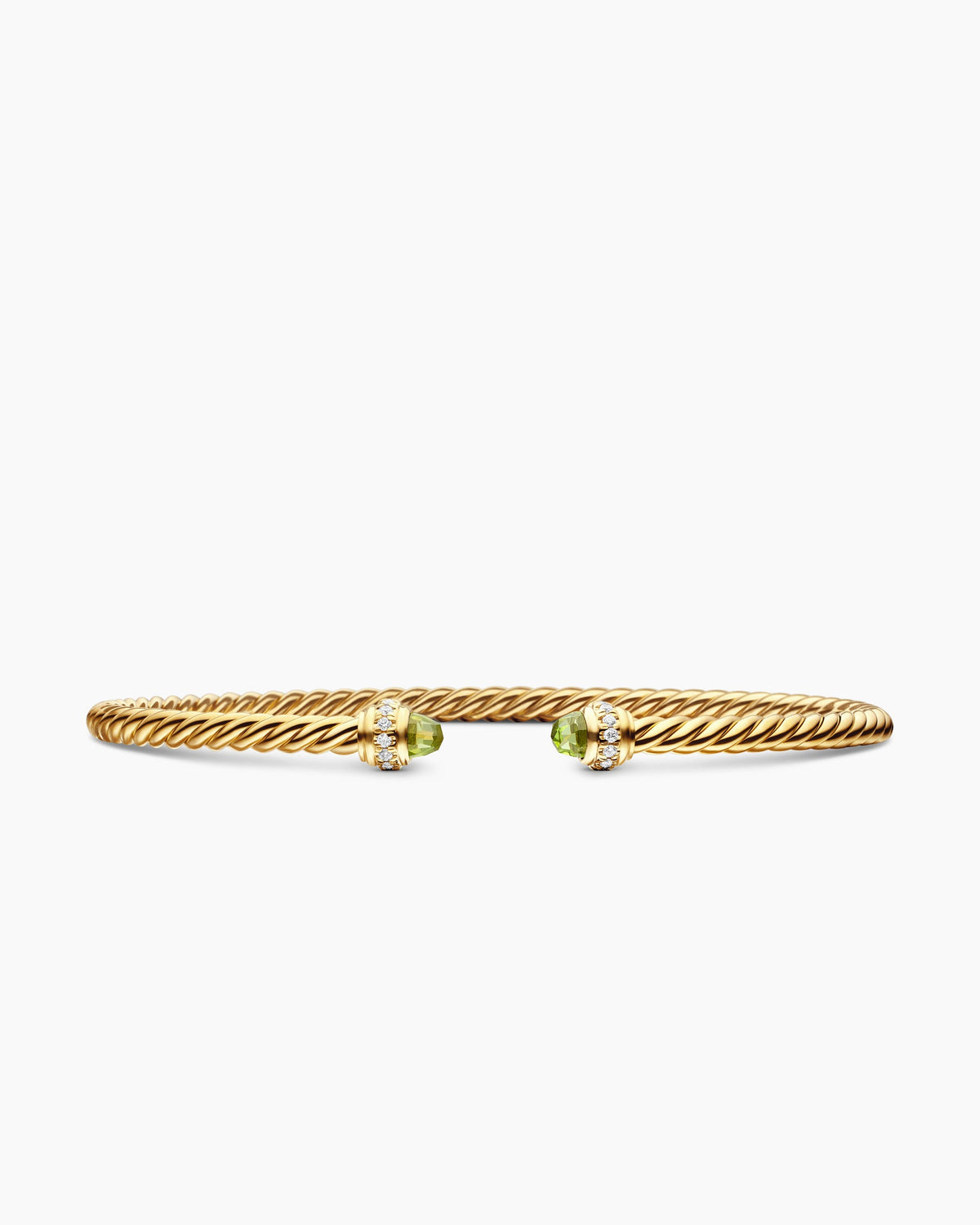 Classic Cablespira® Bracelet in 18K Yellow Gold with Peridot and Diamonds, 3mm