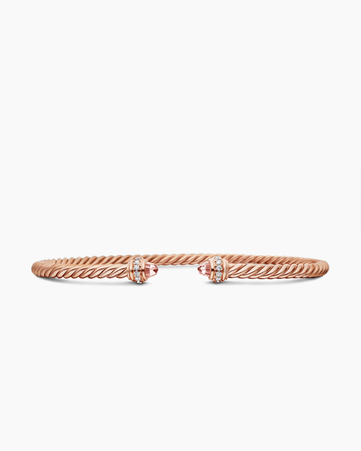 Classic Cablespira® Bracelet in 18K Rose Gold with Morganite and Diamonds, 3mm