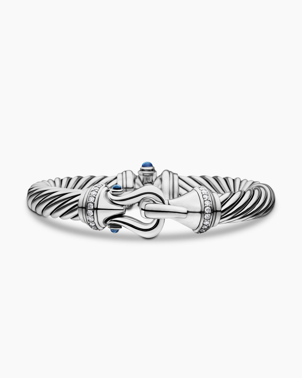 Buckle Classic Cable Bracelet in Sterling Silver with Hampton Blue Topaz and Diamonds, 9mm