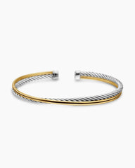 Crossover Bracelet in Sterling Silver with 18K Yellow Gold, 3mm