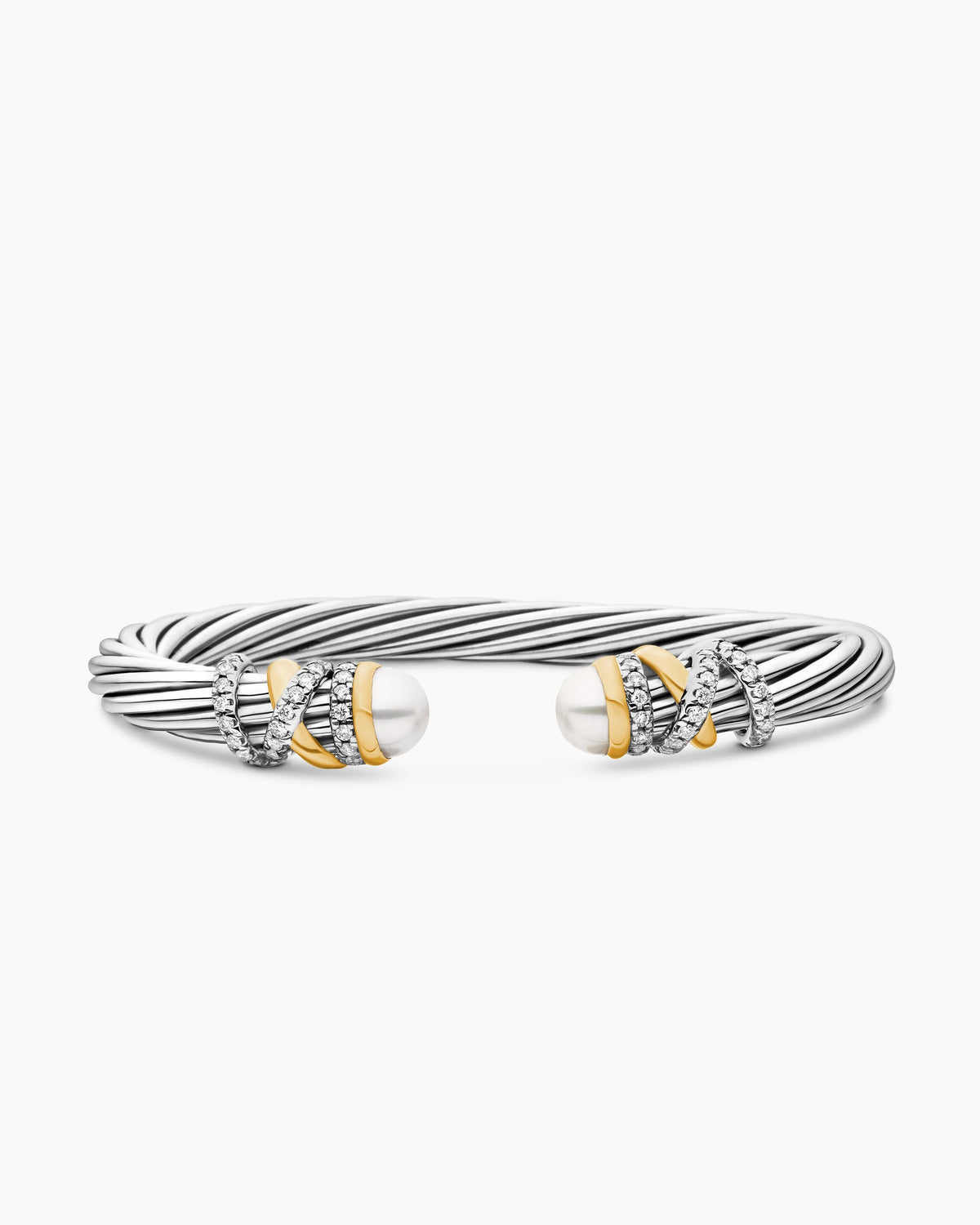 Helena Bracelet in Sterling Silver with 18K Yellow Gold, Pearls and Diamonds, 6mm