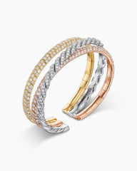 Sculpted Cable Flex Three Row Bracelet in 18K Gold with Diamonds, 18.5mm