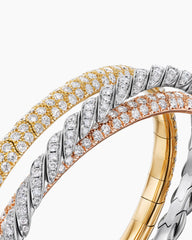 Sculpted Cable Flex Three Row Bracelet in 18K Gold with Diamonds, 18.5mm