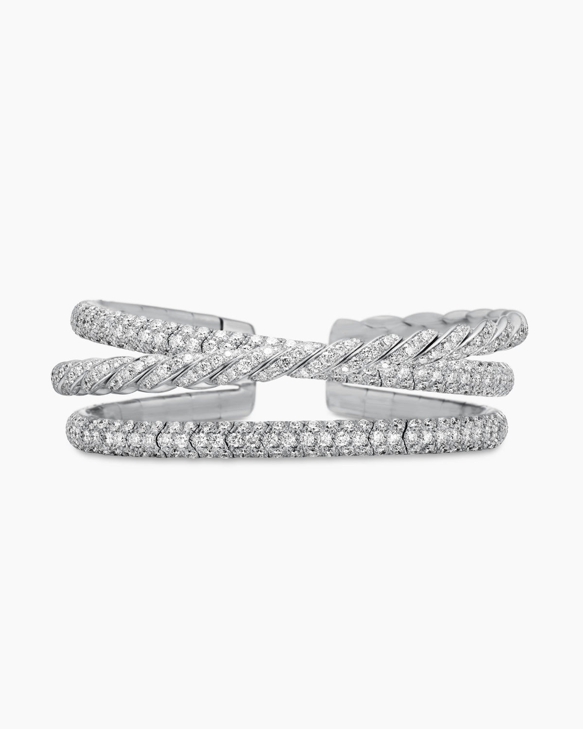 Sculpted Cable Flex Three Row Bracelet in 18K White Gold with Diamonds, 18.5mm