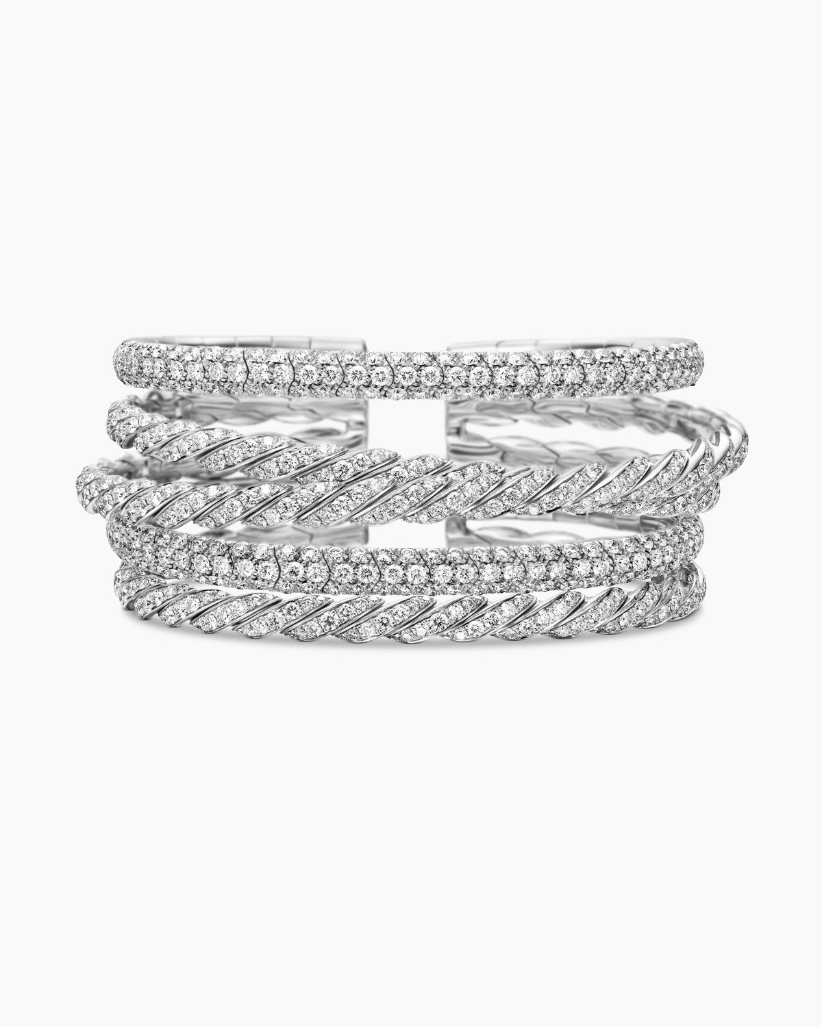 Sculpted Cable Flex Five Row Bracelet in 18K White Gold with Diamonds, 28.6mm