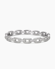 Stax Chain Link Bracelet in 18K White Gold with Diamonds, 7mm