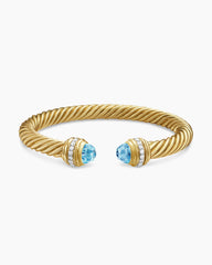 Classic Cablespira® Bracelet in 18K Yellow Gold with Blue Topaz and Diamonds, 7mm