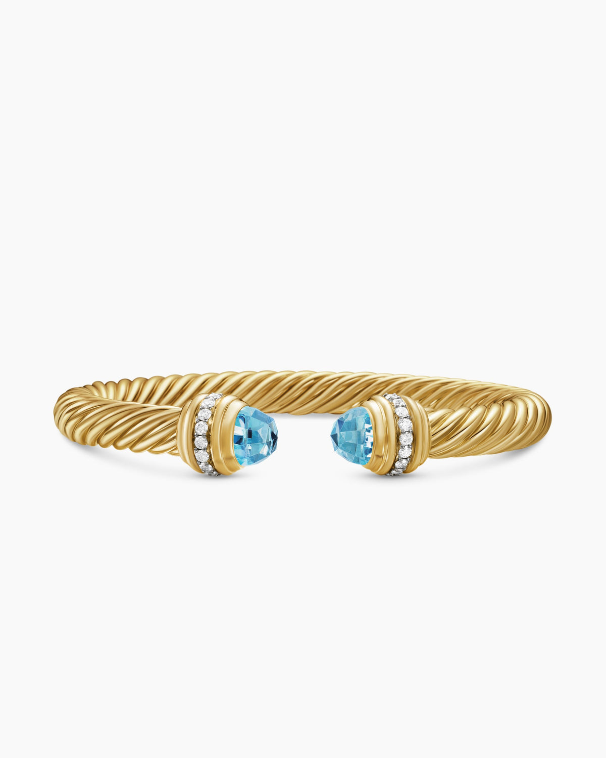 Classic Cablespira® Bracelet in 18K Yellow Gold with Blue Topaz and Diamonds, 7mm