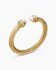 Classic Cablespira® Bracelet in 18K Yellow Gold with Pearls and Diamonds, 7mm