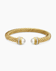 Classic Cablespira® Bracelet in 18K Yellow Gold with Pearls and Diamonds, 7mm