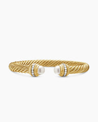 Classic Cablespira® Bracelet in 18K Yellow Gold with Pearls and Diamonds, 7mm
