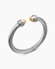 Classic Cable Bracelet in Sterling Silver with 14K Yellow Gold Domes and Diamonds, 7mm