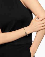 Classic Cable Bracelet in Sterling Silver with 14K Yellow Gold Domes and Diamonds, 7mm