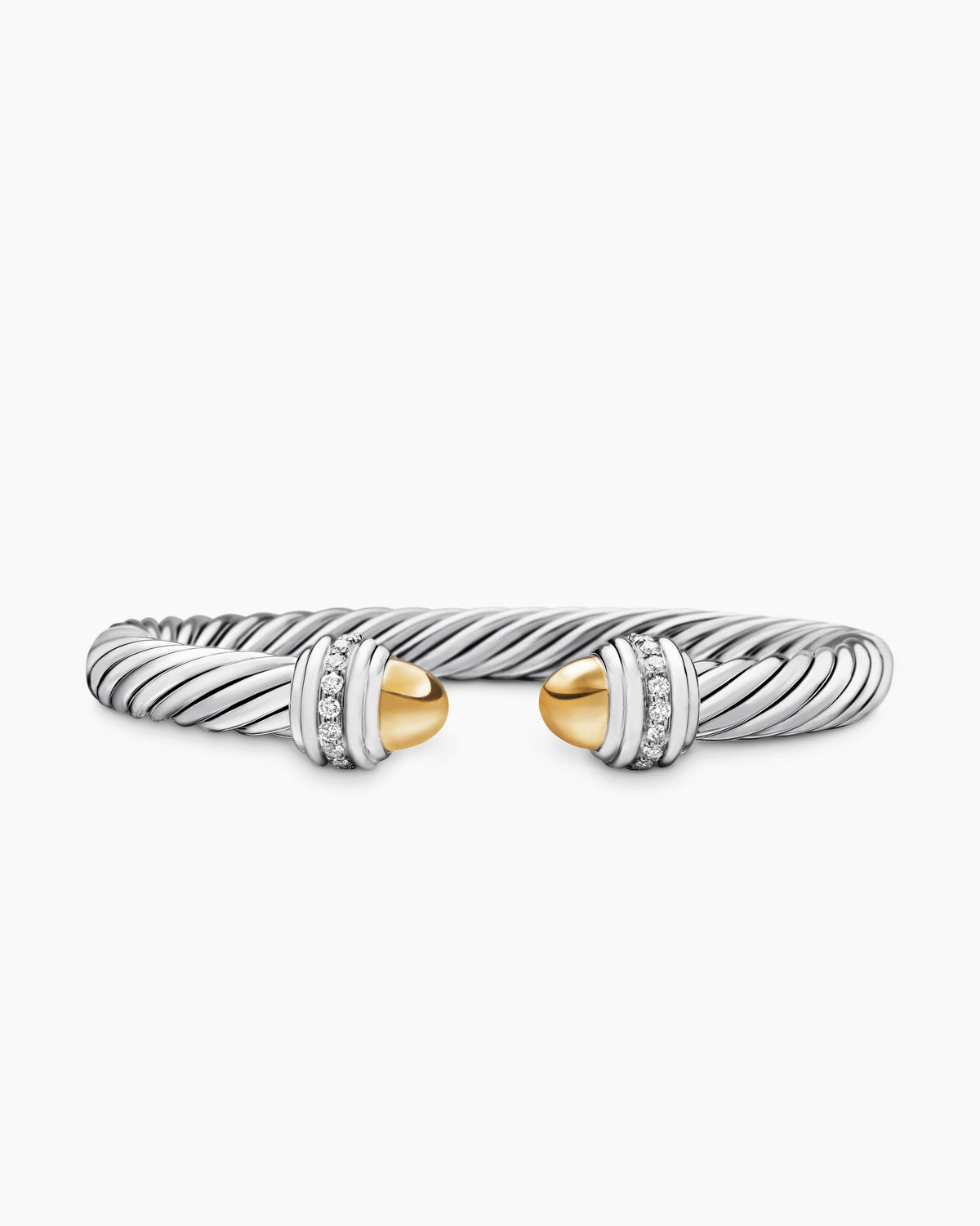 Classic Cable Bracelet in Sterling Silver with 14K Yellow Gold Domes and Diamonds, 7mm
