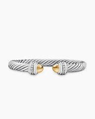 Classic Cable Bracelet in Sterling Silver with 14K Yellow Gold Domes and Diamonds, 7mm