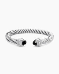 Classic Cable Bracelet in Sterling Silver with Black Onyx and Diamonds, 7mm