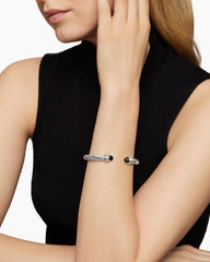 Classic Cable Bracelet in Sterling Silver with Black Onyx and Diamonds, 7mm