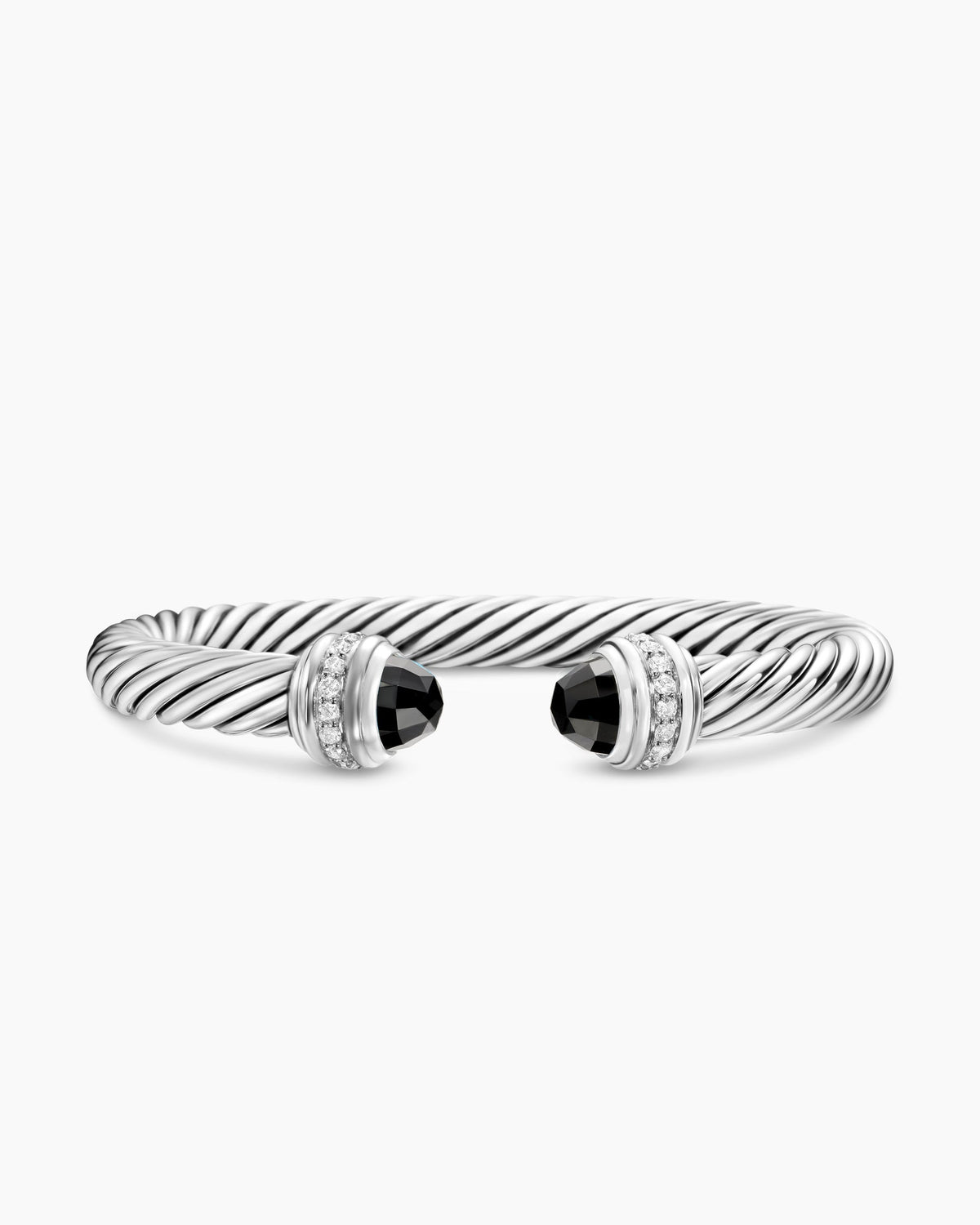 Classic Cable Bracelet in Sterling Silver with Black Onyx and Diamonds, 7mm