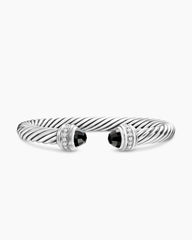 Classic Cable Bracelet in Sterling Silver with Black Onyx and Diamonds, 7mm