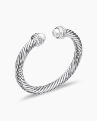 Classic Cable Bracelet in Sterling Silver with Pearls and Diamonds, 7mm