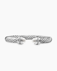 Classic Cable Bracelet in Sterling Silver with Pearls and Diamonds, 7mm