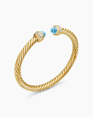 Classic Cablespira® Bracelet in 18K Yellow Gold with Blue Topaz and Diamonds, 5mm