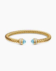 Classic Cablespira® Bracelet in 18K Yellow Gold with Blue Topaz and Diamonds, 5mm