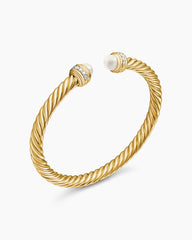 Classic Cablespira® Bracelet in 18K Yellow Gold with Pearls and Diamonds, 5mm