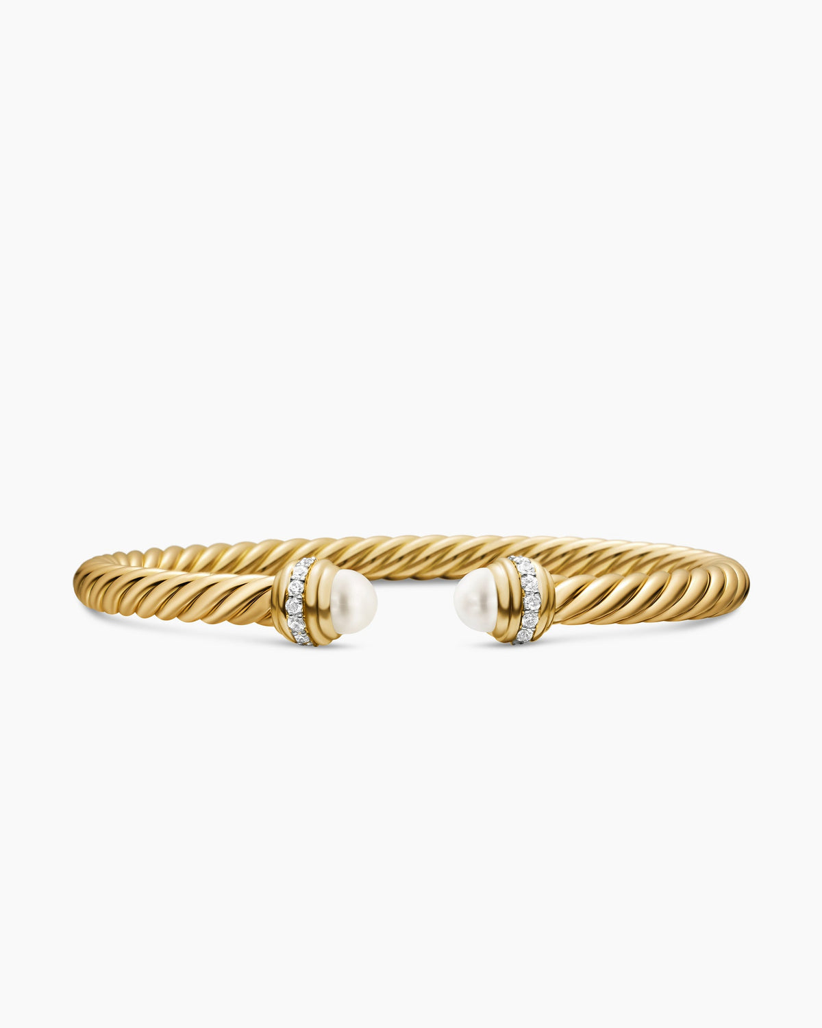 Classic Cablespira® Bracelet in 18K Yellow Gold with Pearls and Diamonds, 5mm