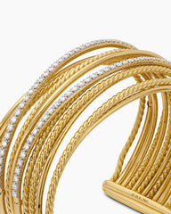 Crossover Cuff Bracelet in 18K Yellow Gold with Diamonds, 27.5mm